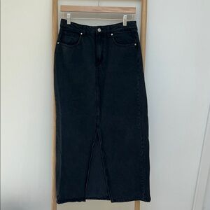 Mango Denim Jean Black Wash Slit Long Skirt